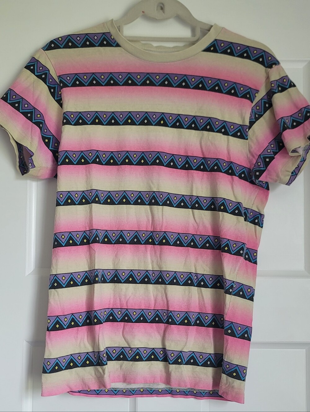 Vintage Vans Short Sleeve Striped Aztec Tee - Pink, Cream & Blue